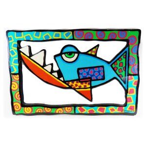 Olga Londono Art Blue Piranha Epoxy Resin Wall Print 17"  Eclectic Fish Florida
